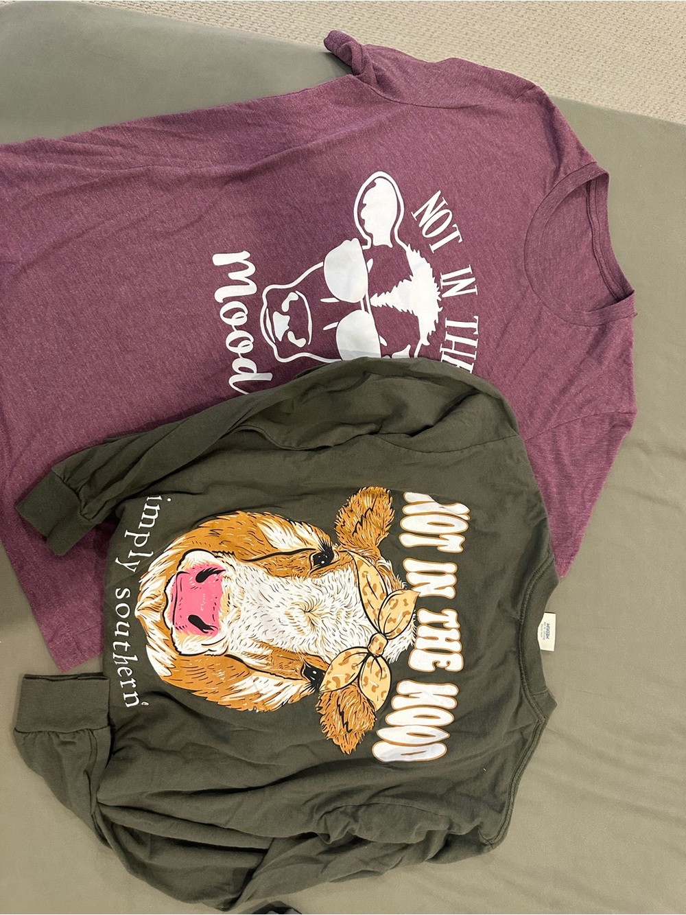 Simply Southern Olive Long Sleeve Tee with Colorful Cow Graphic
